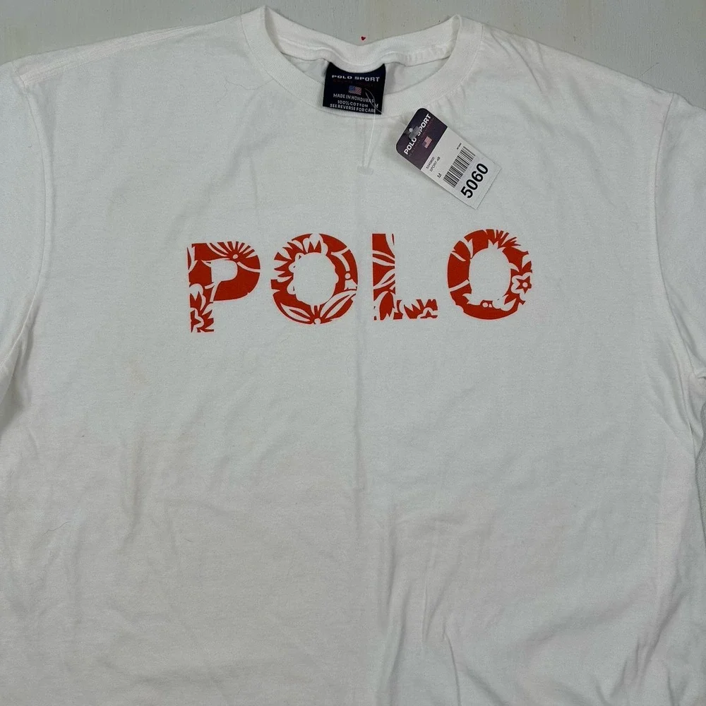NEW VTG Polo‎ Sport Ralph Lauren Spell Out T Shirt Men Medium White Logo 90s Y2K